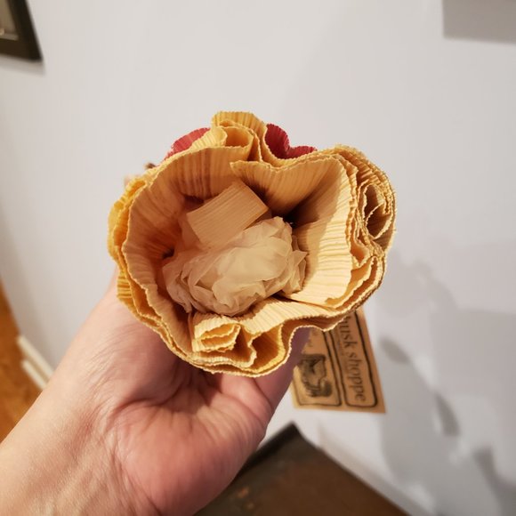 Corn Husk Doll Hand Made North Carolina Folk Art Pink Apron Flowers Bonnet 9" - Picture 10 of 11